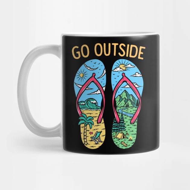 Funny Camping Graphic Go Outside Flip Flops Camper by Zak N mccarville